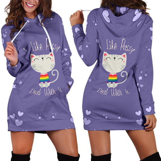 I Like Pussy Deal With It Hoodie Dress