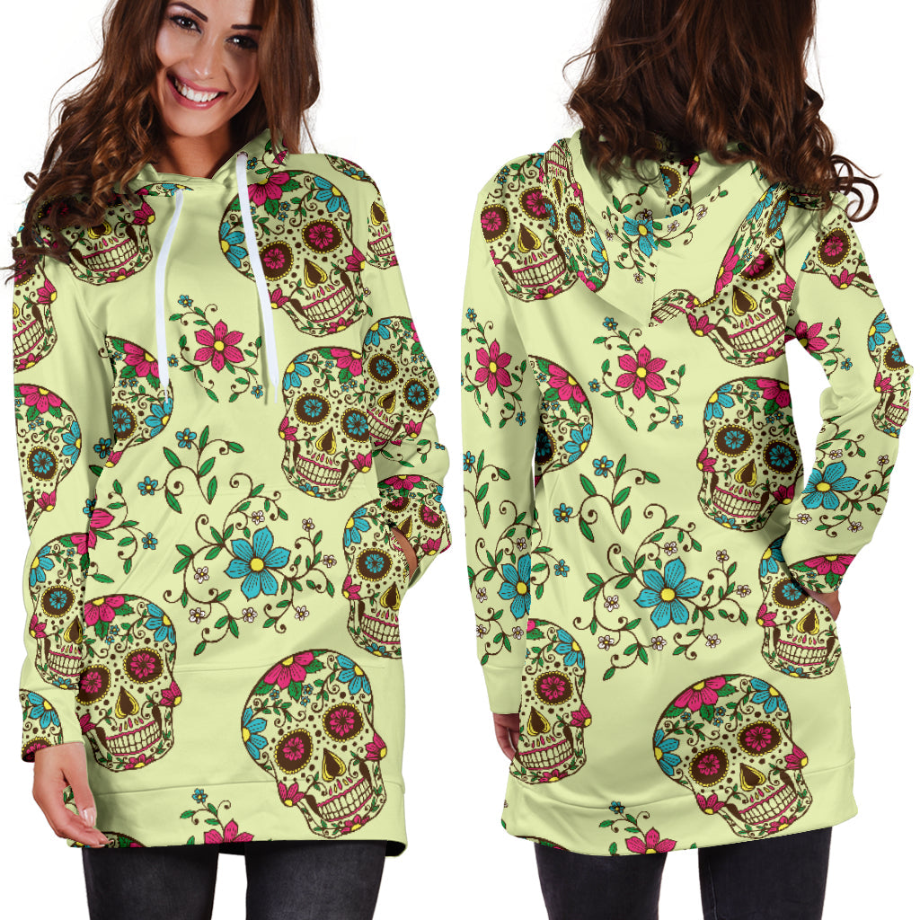 Green Sugar Skull Women's Hoodie Dress