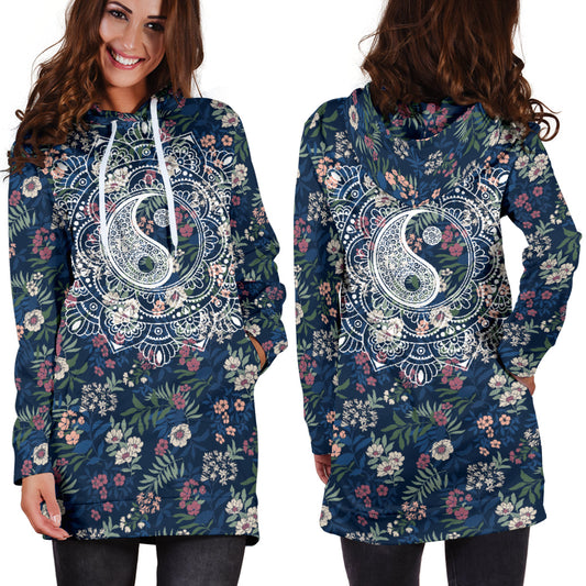 Yin Yang Floral Hoodie Dress