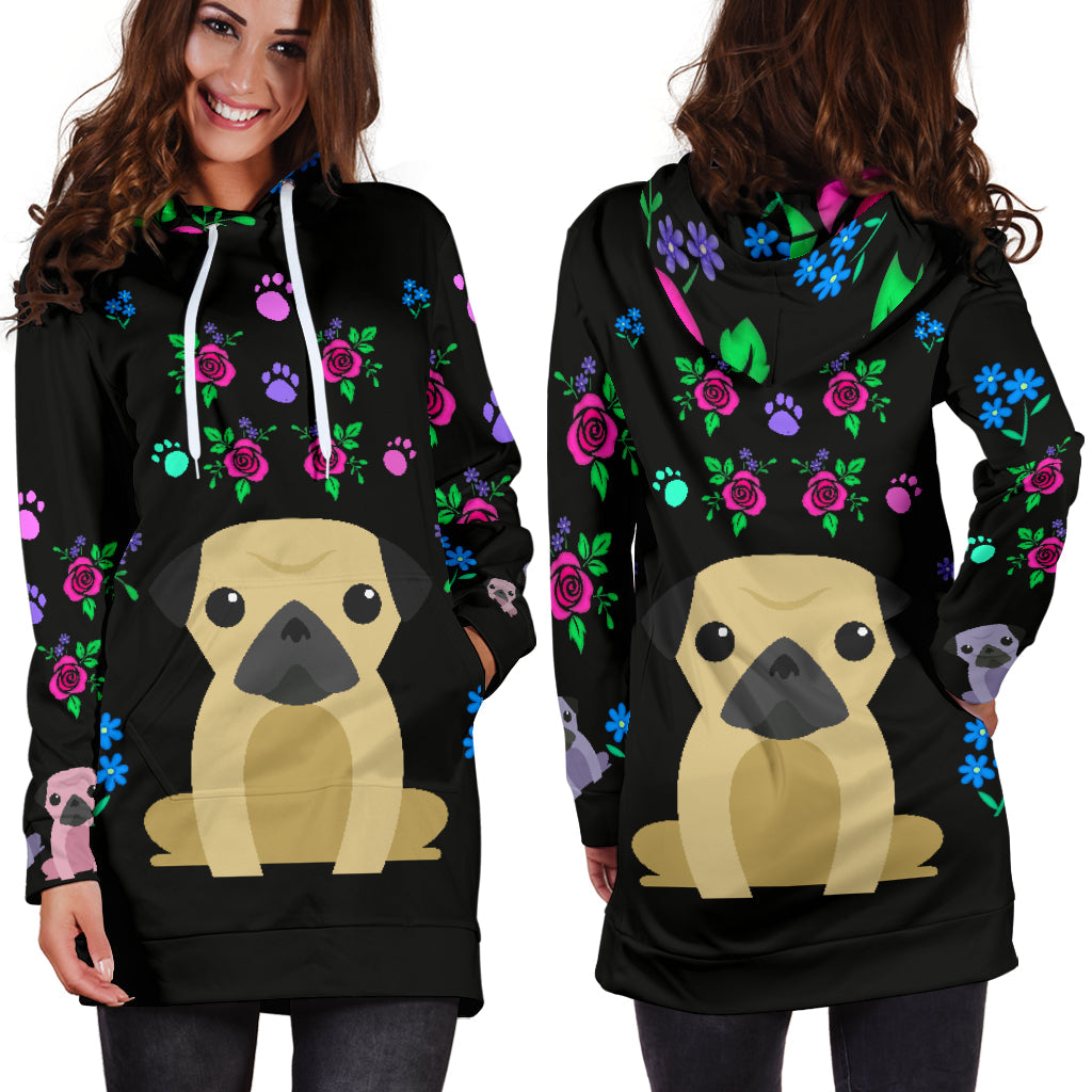 Pugs Hoodie Dress with Cute Pug Dogs