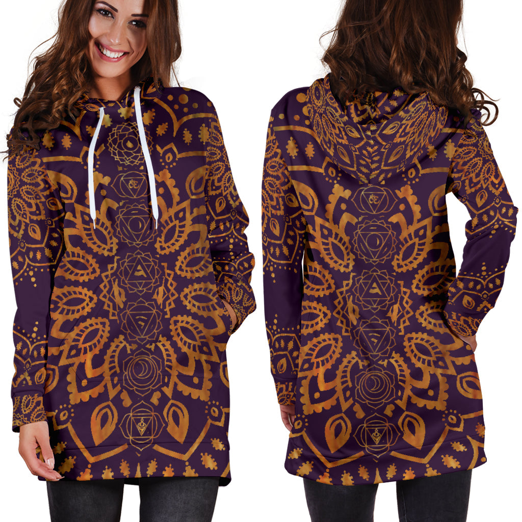 Gold Chakra Mandala Women's Hoodie Dress