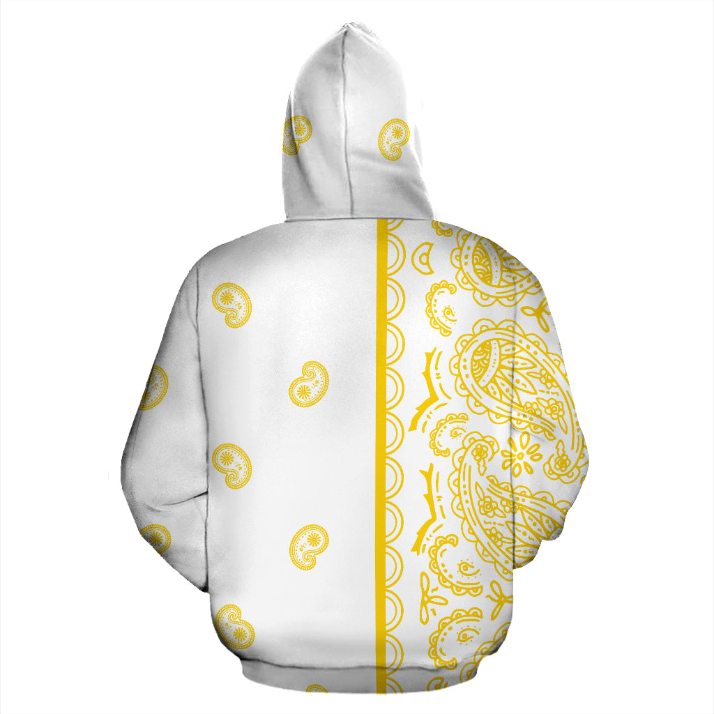 Asymmetrical White and Gold Bandana Pullover Hoodie