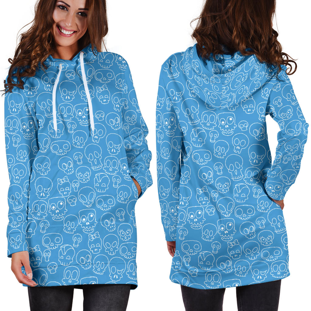 Blue Skull Hoodie Dress | premium Ladies Hoodie Dress