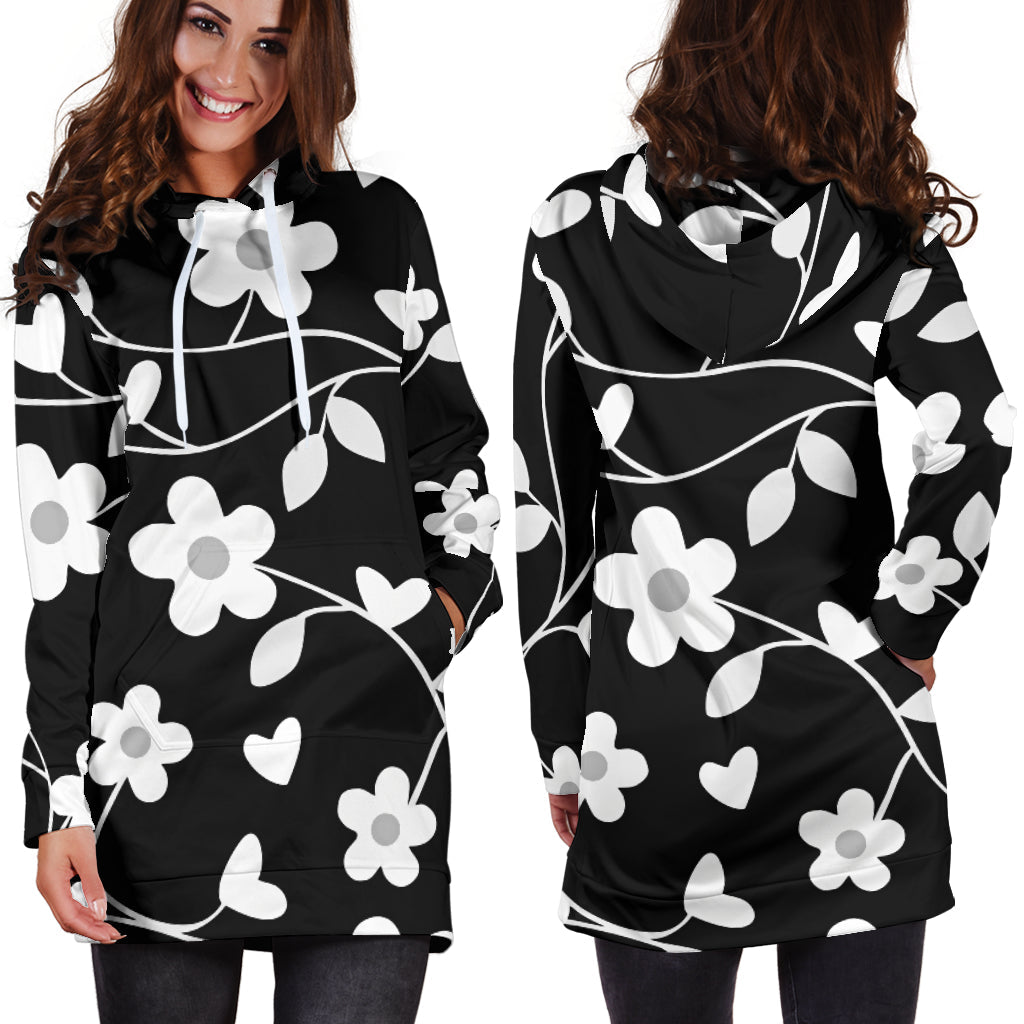 Neutral Floral Black White and Gray Hoodie Dress