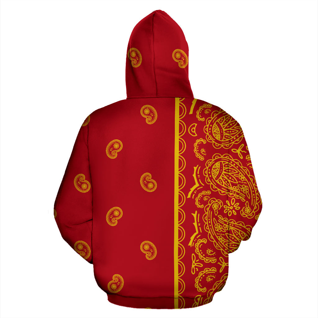 Red and Gold Bandana Asymmetrical Pullover Hoodie - Top Content | POD Collection | Free Shipping