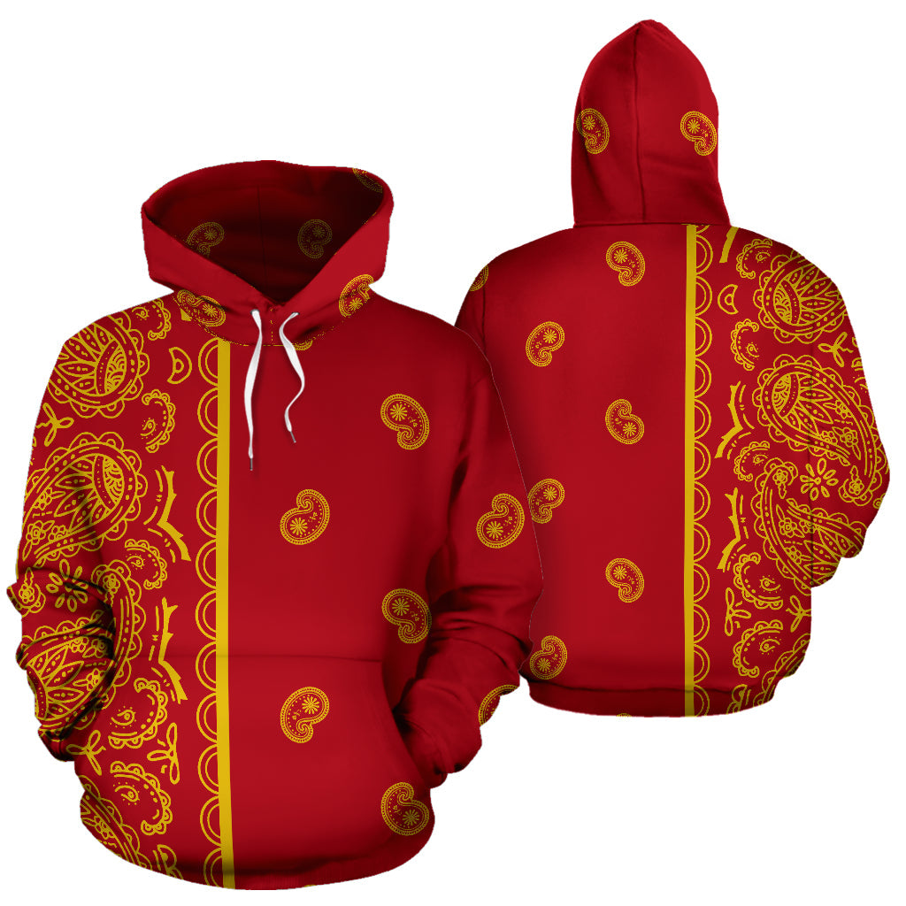 Red and Gold Bandana Asymmetrical Pullover Hoodie - Top Content | POD Collection | Free Shipping