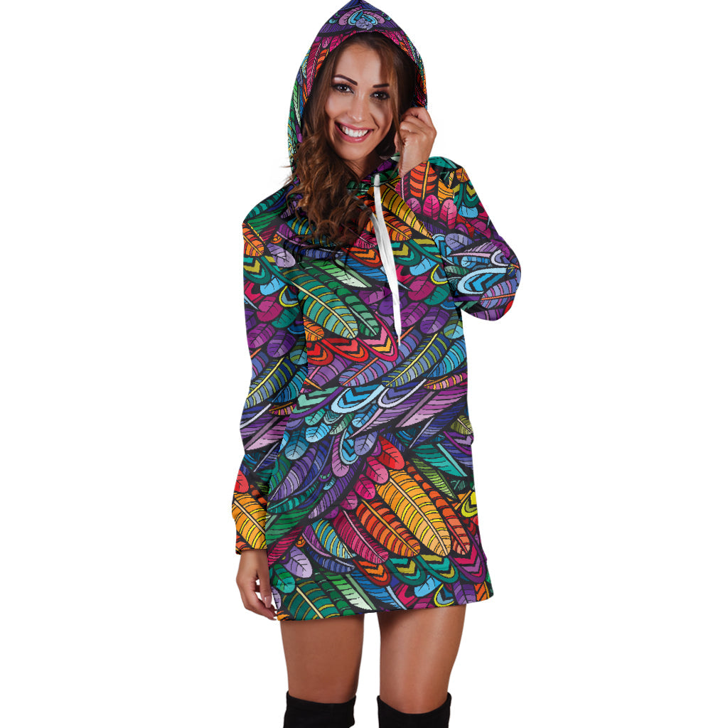 Boho Feather Hoodie Dress