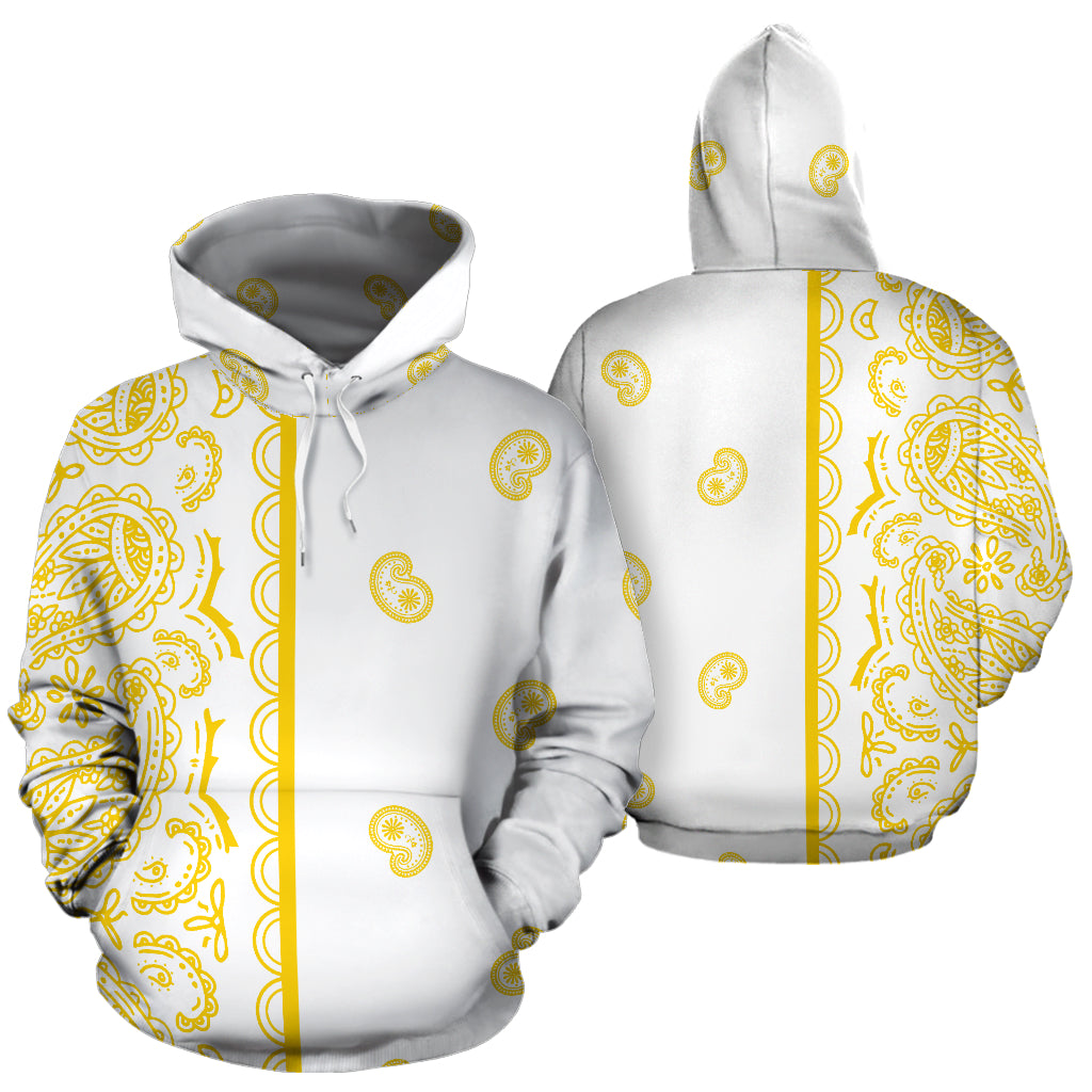 Asymmetrical White and Gold Bandana Pullover Hoodie