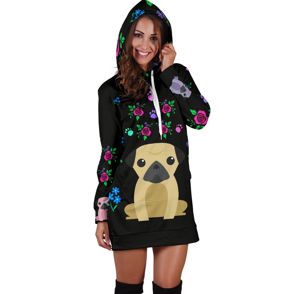 Pugs Hoodie Dress with Cute Pug Dogs