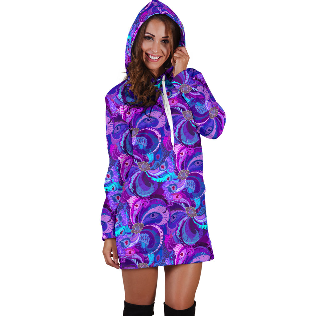 Purple Peacock Women's Hoodie Dress