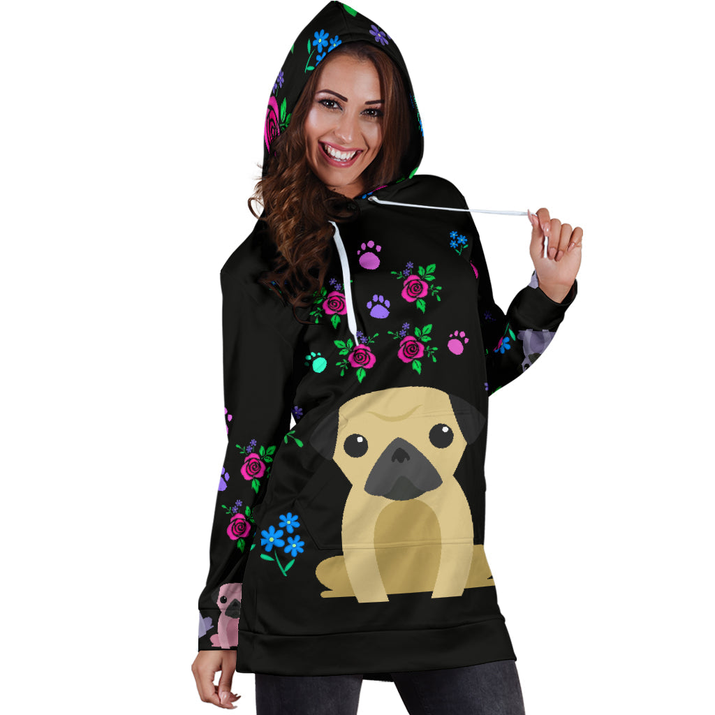 Pugs Hoodie Dress with Cute Pug Dogs