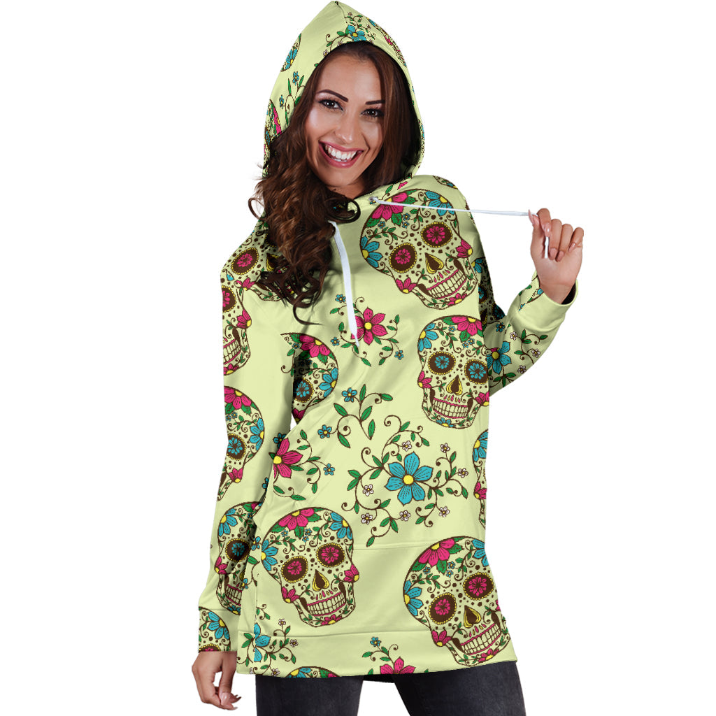 Green Sugar Skull Women's Hoodie Dress