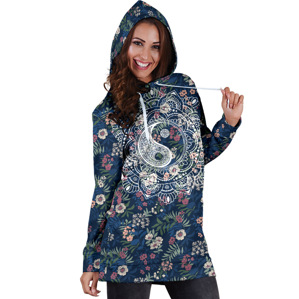 Yin Yang Floral Hoodie Dress