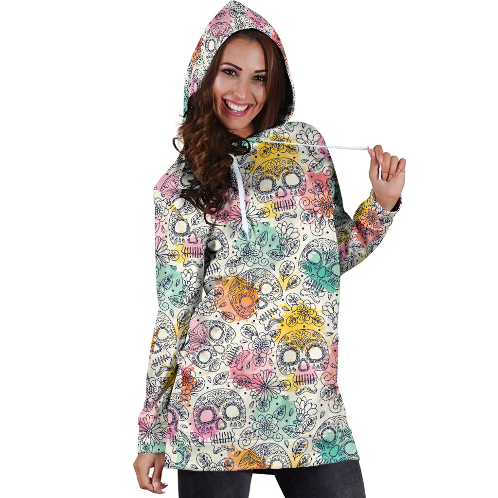 Pastel Sugar Skulls Women's Hoodie Dress