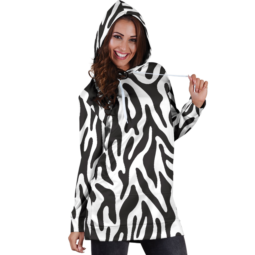 Black and White Animal Pattern Hoodie Dress