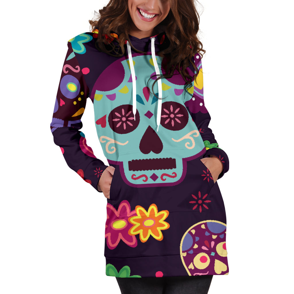 Muerte Skulls and Flowers Hoodie Dress