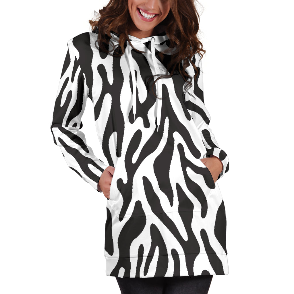 Black and White Animal Pattern Hoodie Dress