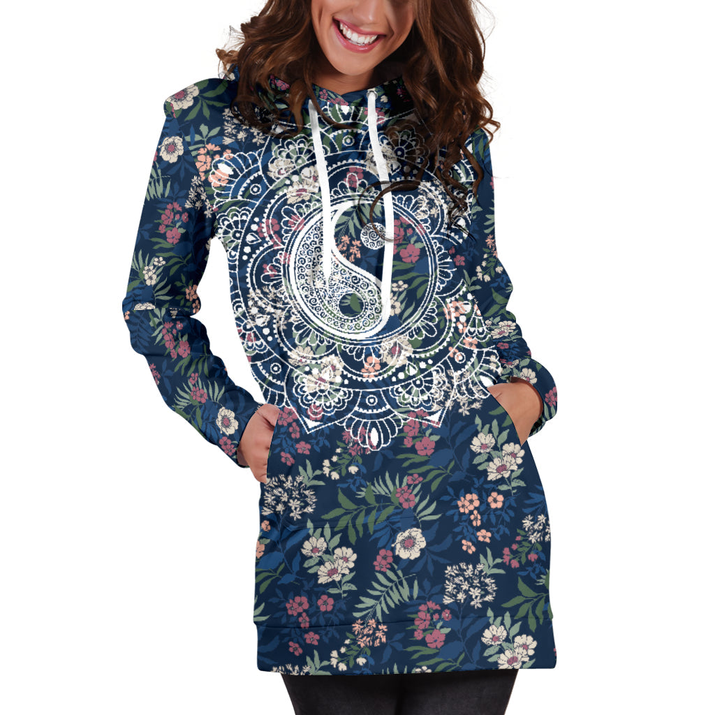 Yin Yang Floral Hoodie Dress