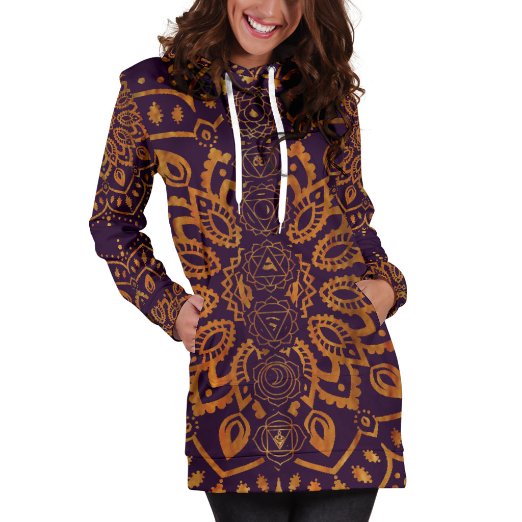 Gold Chakra Mandala Women's Hoodie Dress